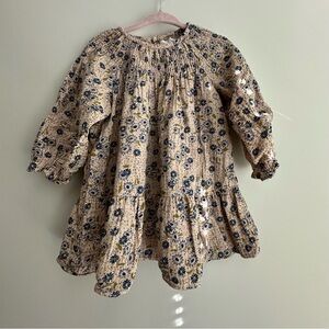 Zara Kids Floral Dress - Beige and Navy 12-18M